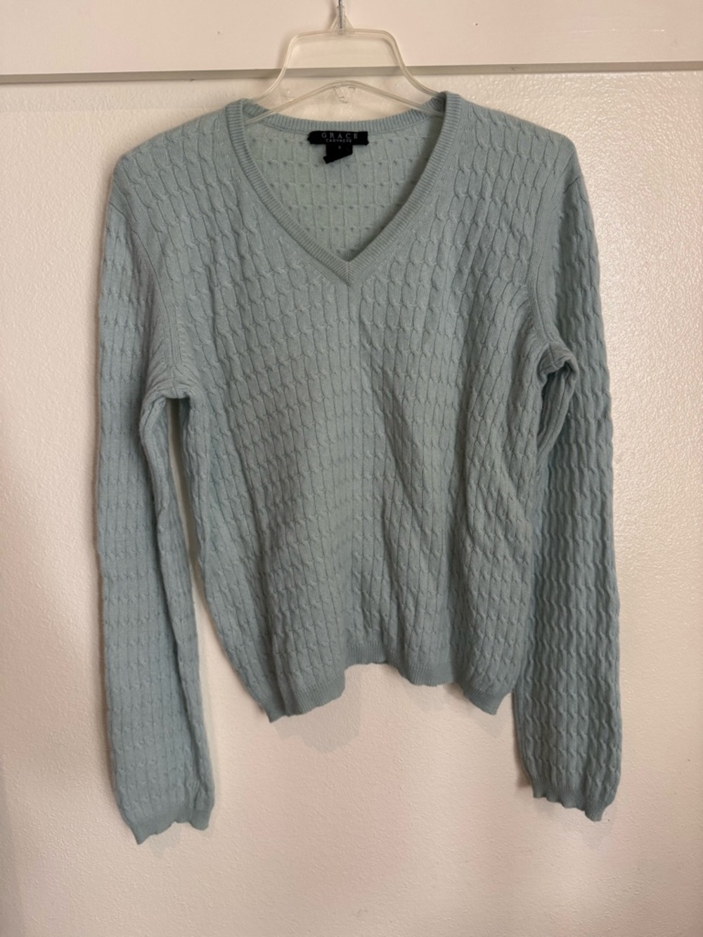 Grace Cashmere 100% Cashmere V-Neck Sweater Blue Small Soft Knit Classic - Picture 3 of 11